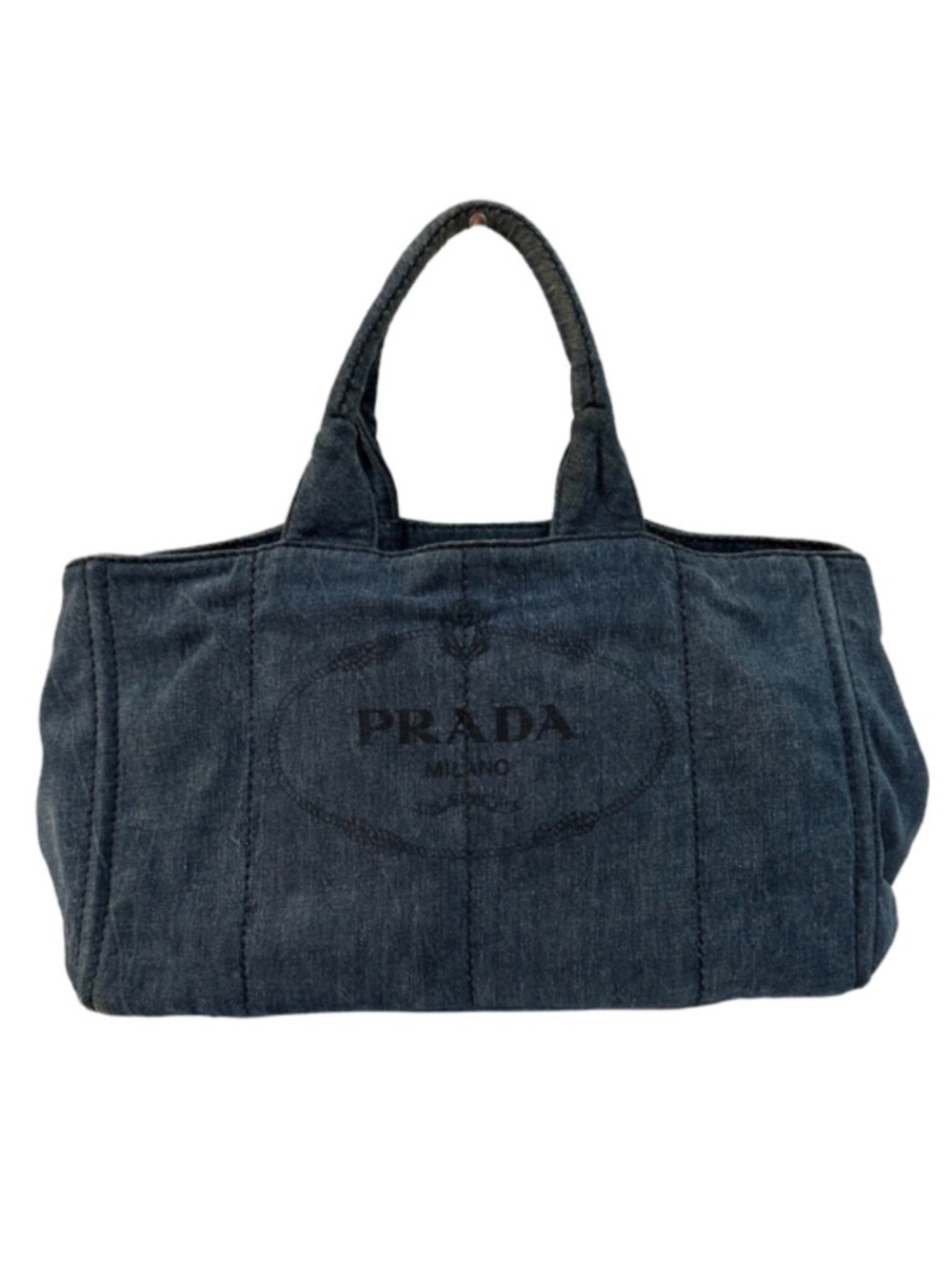 Delete me-PRADA CANAPA LARGE DENIM TOTE BAG BLUE AVIO ITALY LOGO AUTHENTIC - Picture 2 of 16